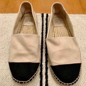Tory Burch Black and White Canvas Espadrille Flats